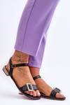 Flat Sandals With Golden Heels Black Mindley