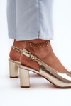 Elegant Sandals with Heel and Gold Decoration Trasea