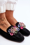 Suede Loafers With Ornate Crystals Black Arvilla