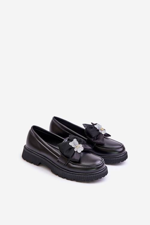 Eko Skórzane Mokasyny Dla Dziewczynki Z Kokardką Czarne Avallesa