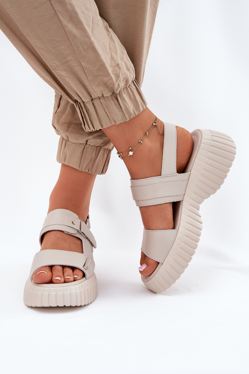 Damskie Sandały Skóra Naturalna Platforma Beżowe Mertella