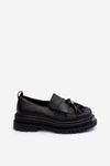 Leather Moccasins on Platform and Flat Heel Black Jorne