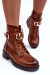Women's Padded Boots Workery Gold Buckle Brown Vera