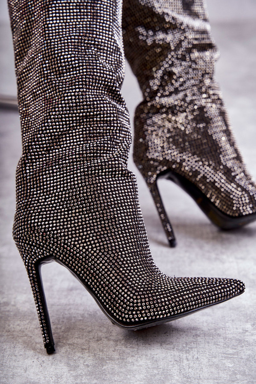 Fashionable Boots On High Heel With Cubic Zirconia black Lovisa