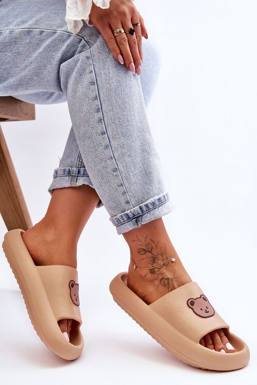 Klapki Lekkie Damskie Piankowe Miś Beżowe Lia BG-130