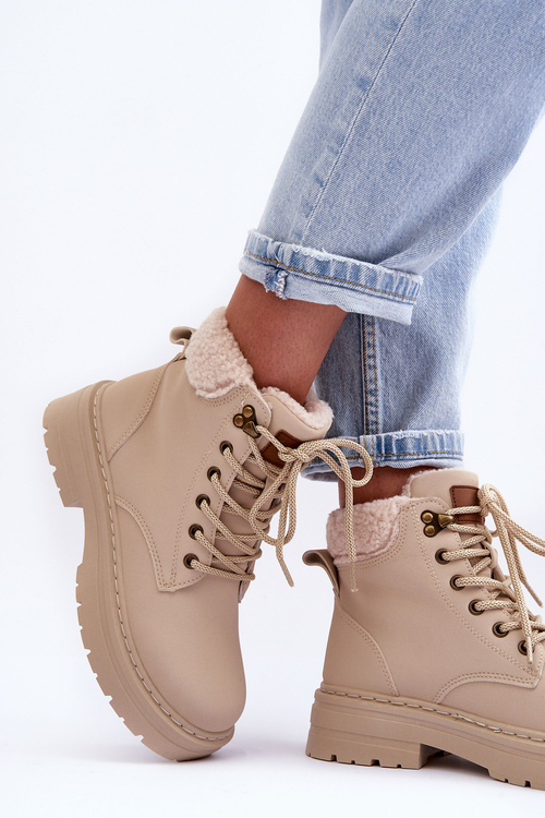 Women's Suede Trapper Boots Light Beige Jette