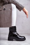 Women's Lace-up Laquered Flat Heel Boots Black Firmina