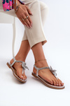 Women's Flat Sandals With Decorative Flower Silver Edoni