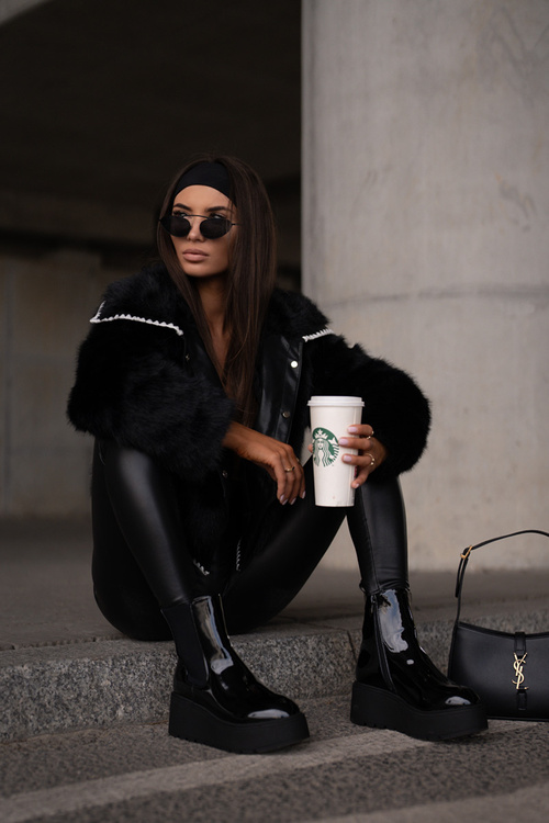 Black Wloedia women's patent leather ankle boots with platform and wedge heel