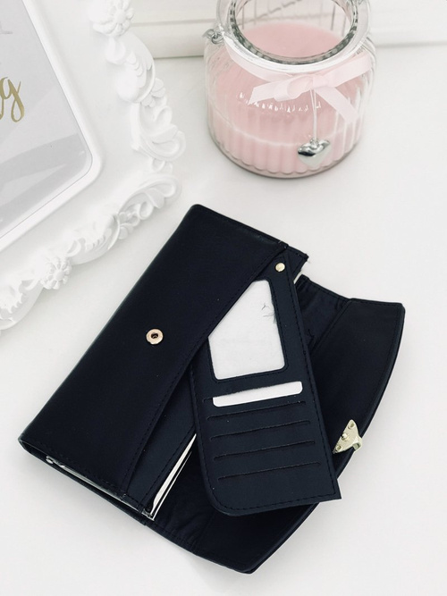 Large Ladies Black Wallet with Heart