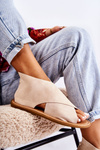 Women's Leather Sandals Broad Foot Beige Catalise