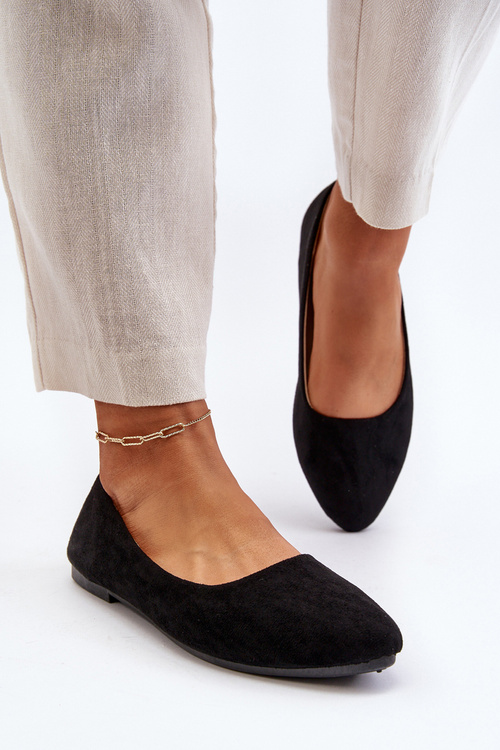 Black Women's Suede Ballerina Flats Kommia