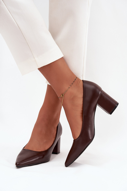 Chunky Heel Shoes With Pointed Toes Chocolate Ryvessa