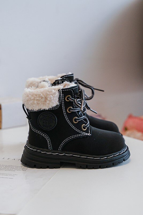 Children's Trapper Boots with Zip and Faux Fur Black Marialee