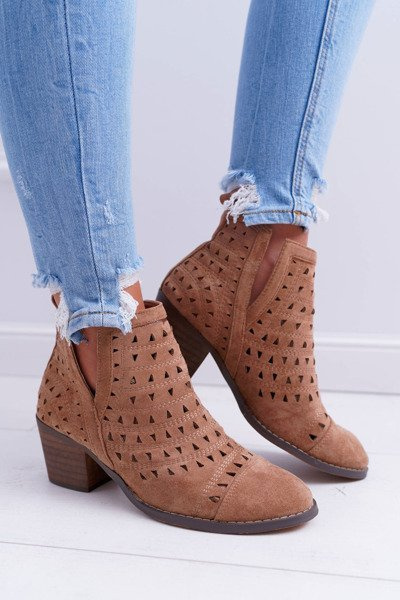 Women's Stiletto Boots Openwork with Cutouts Brown Milanese