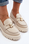 Półbuty Mokasyny Skórzane Damskie Z Misiem Jasnobeżowe CheBello 4291