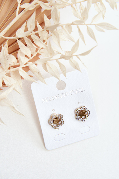 Flower Earrings With Cubic Zirconia gold