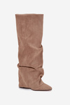 Insulated Women's Boots With Turned Collar On Heel Eco Suede Beige Elivira