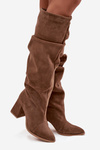 Wrinkled boots made of natural suede on a heel insulated Zazoo 4228 light brown