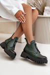Zazoo 60451 Women's Leather Ankle Boots With Decoration Dark Green