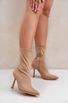 Fabric Stiletto Boots Dark Beige Amune