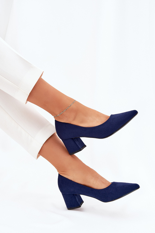 Ladies Pumps With Pointed Toes On A Heel Dark Blue Merinette