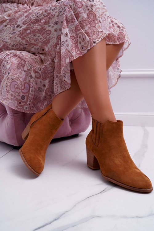 Women's Heeled Boots Suede Camel Gomen