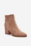 Suede Heeled Boots with Jewelry Embellishment Dark Beige Jadirel