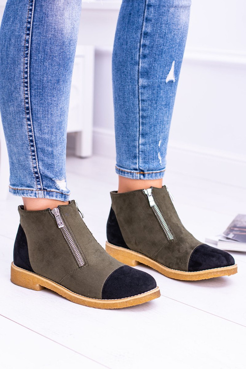Lu Boo Suede Olive Inez Boots With Zippers