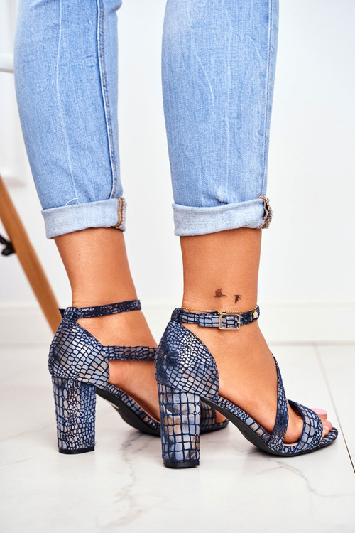 Sergio Leone SK870 Stiletto Sandals Navy Blue Animal Pattern