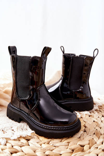 Dziecięce Botki Ocieplane Lakierowane Czarne Aletris