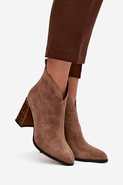 Leather suede women's ankle boots with heel lined beige Zivella