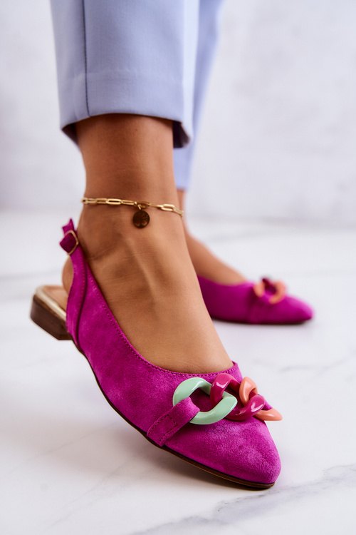 Suede Ballerinas With Chain Lewski Shoes 3125 Fuchsia
