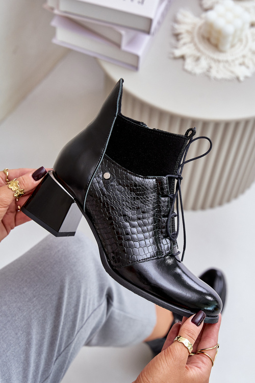 Zazoo 60503 Leather Heeled Ankle Boots Insulated Black