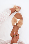 Ladies flat sandals with tulle bow gold Tanira