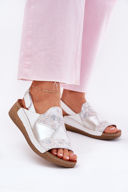 Women's Leather Wedge Sandals With Braiding Maciejka L7067-11 White