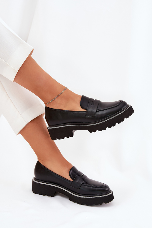 Women's Moccasins Eco Leather With Zirconia Black Wilamla
