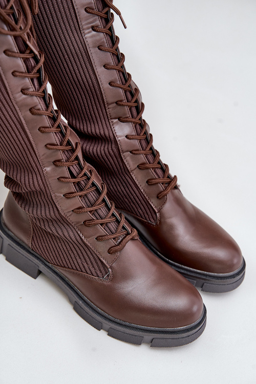 Laced Boots With Elastic Shaft Brown Vamilena