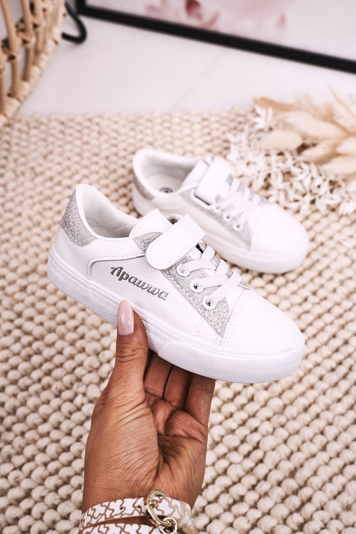 Children's Sneakers With Glitter White Silver Camila