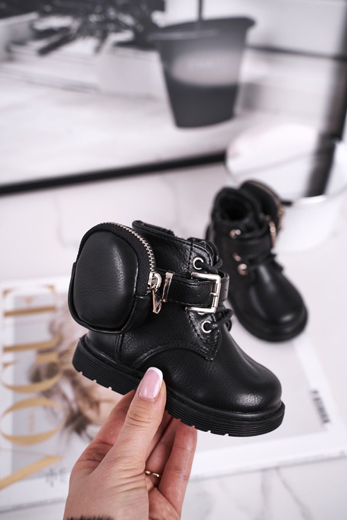 Children's boots with warm fur small bag black Twinkle