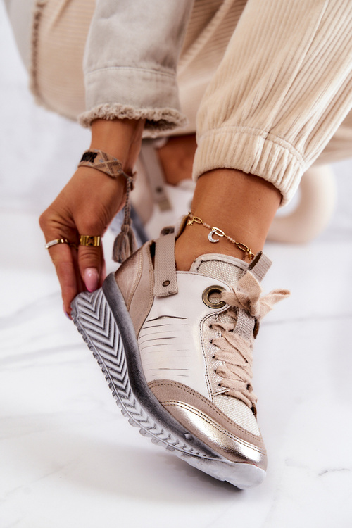 Women's Leather Maciejka 04916-19 Beige Sneakers