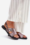 Flat Ladies Sandals With Decorative Detail Silver Vinceza 17378