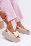 Ladies Leather Platform Sandals With Bow CheBello 4641 Beige