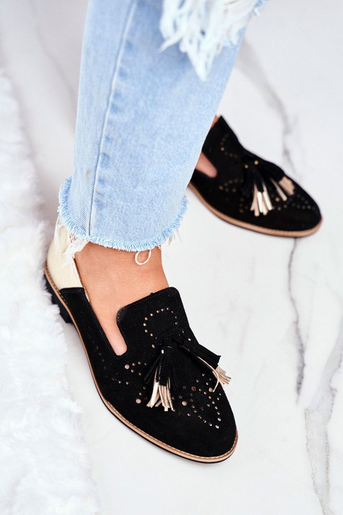 Damskie Półbuty Maciejka Skórzane Mokasyny Czarne 04484-01/00-5