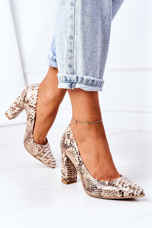 Pumps With A Snake Pattern Lewski Shoes 2453 Gold