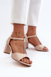 Women's Sandals with Stiletto Heel and Decorative Eco Leather Strap Beige Triavera