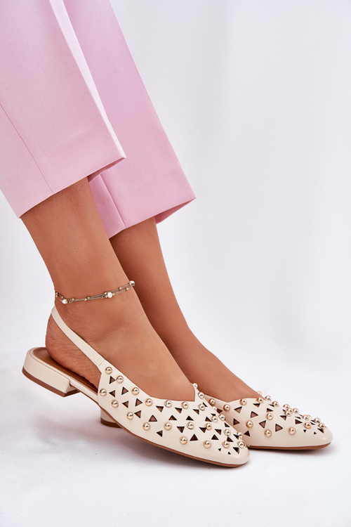 Embellished Ballerinas On A Flat Heel Beige Nilarisela