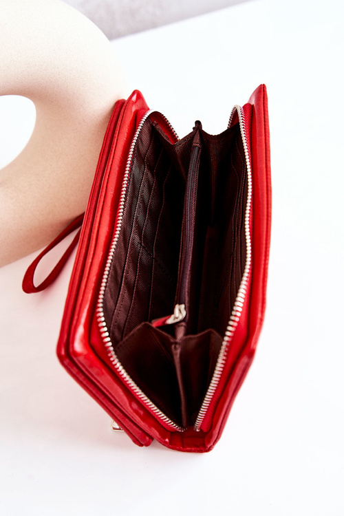 Portfel Duży Skórzany Na Suwak Z Paseczkiem Czerwony Rhodes