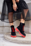 Women's Flat Boots Black Red Malawi