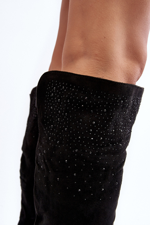 Kozaki Zdobione Damskie Za Kolano Płaski Obcas Czarne Cintya HD055-95